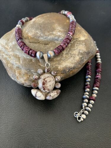 Navajo Wild Horse Pendant | Sterling Silver Purple Spiny Oyster Necklace | Multi-Stone | 12328