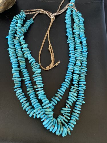 Men's Santo Domingo Blue Kingman Turquoise Shell Necklace | 3-Strand | 40" | 13196