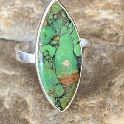 Southwestern Navajo Green Mojave Turquoise Ring | Sterling Silver | Sz 7 | 14039