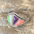 Navajo Multi-Color Gaspeite Sugilite Coral Mother of Pearl Inlay Ring | Sterling Silver | Sz 10.5 | 12397