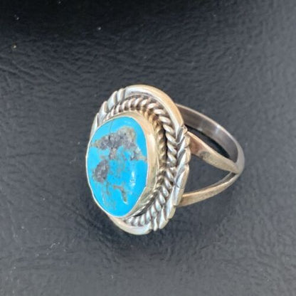 Navajo Blue Kingman Turquoise Ring | Sterling Silver | Sz 8 | Authentic Native American Handmade | 11921