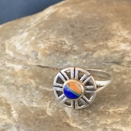 Southwestern Women's Navajo Blue Turquoise Spiny Lapis Inlay Ring | Sz 6 | 11184