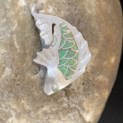 Navajo Green Gaspeite Fish Pin Pendant | Sterling Silver | Authentic Native American Handmade | 12130