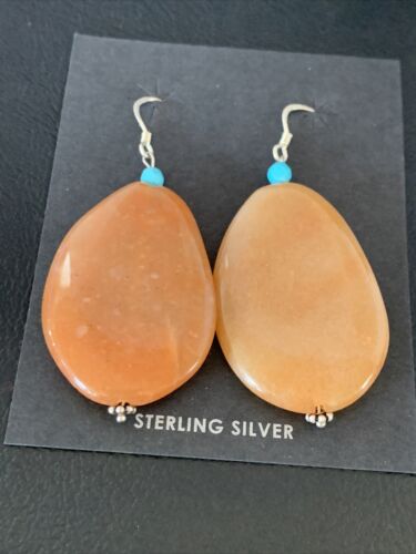 Navajo Tan Jasper and Blue Turquoise Earrings | Sterling Silver | Authentic Native American Handmade | 13103