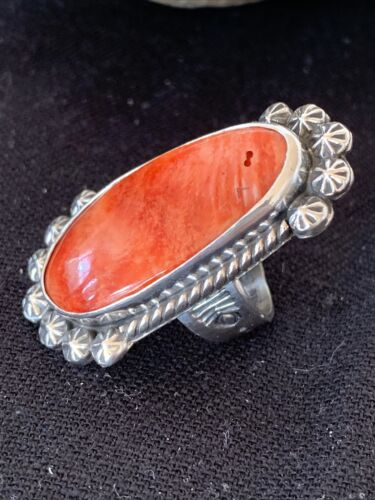 Navajo Red Spiny Oyster Ring | Sterling Silver | Sz 6.5 | Authentic Native American Handmade | 1005