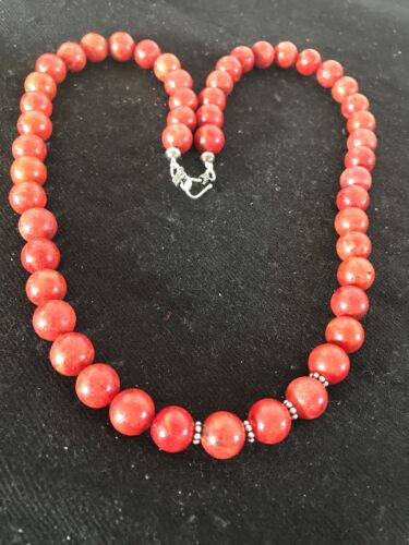 Southwestern Navajo Apple Coral Bead Necklace | Sterling Silver | Authentic Native American Handmade | 20" | 11872