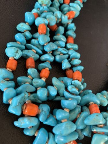 Native American Santo Domingo Spiny Blue Turquoise Shell Jacla Necklace | 5 Strand | 36" | 13194