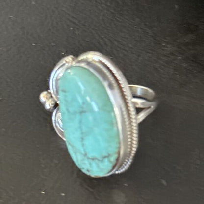 Navajo Blue Turquoise #8 Ring | Sterling Silver | Sz 9.5 | Authentic Native American Handmade | 14291