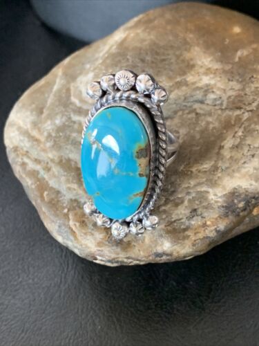 Southwestern Navajo Blue Kingman Turquoise Ring | Sterling Silver | Sz 8 | 13380