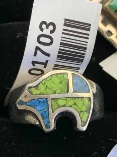 Navajo Multi-Color Opal Turquoise Inlay Ring | Sterling Silver | Sz 7.5 | Authentic Native American Handmade | 01703