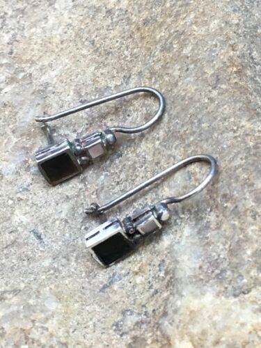 Native American Navajo Black Onyx Dangle Earrings | Sterling Silver | Authentic Handmade | 8983
