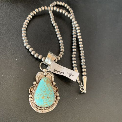 Navajo Men's Turquoise #8 Pendant Necklace | Sterling Silver | Native American Handmade | 948