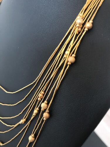 Gold Filled Beads Liquid Heishi 10 Strand Tube Necklace | Graduated | 3694