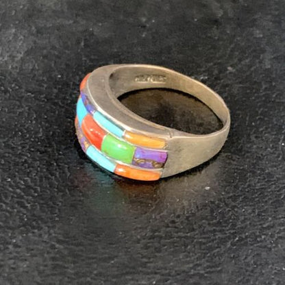 Navajo Multi-Color Turquoise Spiny Oyster Corn Inlay Ring | Sterling Silver | Sz 5.5 | 13853