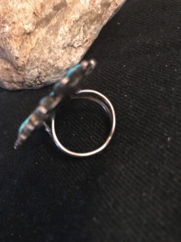 Zuni Kingman Turquoise Cluster Ring | Authentic Native American Sterling Silver | Multi-Stone | Sz 6.75 | Signed | 3511