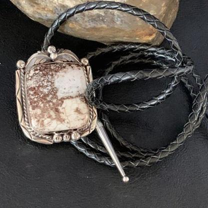 Navajo Wild Horse Turquoise Bolo Tie | Sterling Silver | Authentic Native American Handmade | 14113