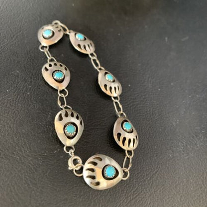 Navajo Shadowbox Bear Paw Link Bracelet | Sterling Silver | Authentic Native American Handmade | 13618
