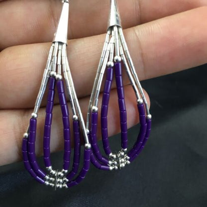 Handmade Liquid Silver Heishi Beads Purple Sugilite Earrings | Sterling Silver | 2" | 1989