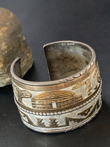 Navajo Pueblo Cuff Bracelet | Sterling Silver & Gold Filled | Authentic Native American Handmade | 1579