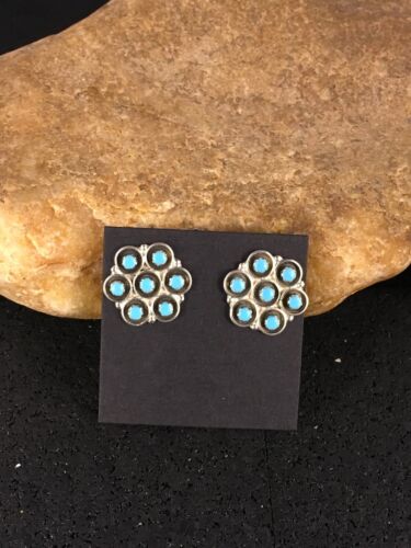 Native American Zuni Turquoise Earrings | Sterling Silver | Old Pawn | 8778