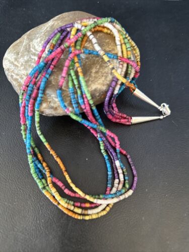 Multi-Color Shell Heishi Necklace | Sterling Silver | 22" | Authentic Native American Handmade | 14816