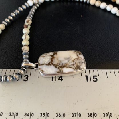 Navajo Wild Horse Turquoise Necklace Pendant | Sterling Silver | 20" | Authentic Native American Handmade | 13862