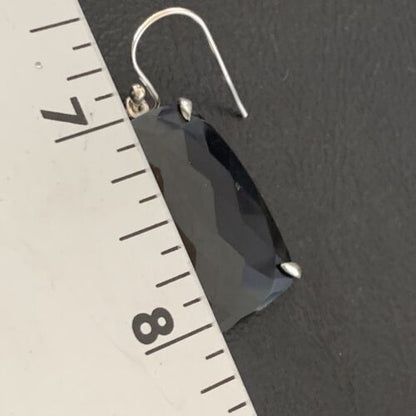 Navajo Black Faceted Quartz Dangle Earrings | Sterling Silver | 1" | Authentic Native American Handmade | 12087
