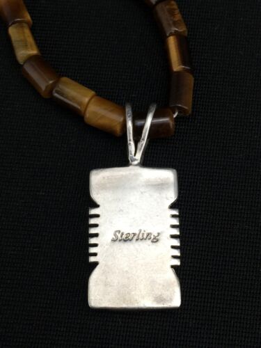 Authentic Native American Tigers Eye Inlay Pendant | Navajo Sterling Silver Necklace | 21" | 4895