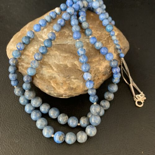 Native American Denim Lapis Bead Necklace | Sterling Silver | 21" | 2028