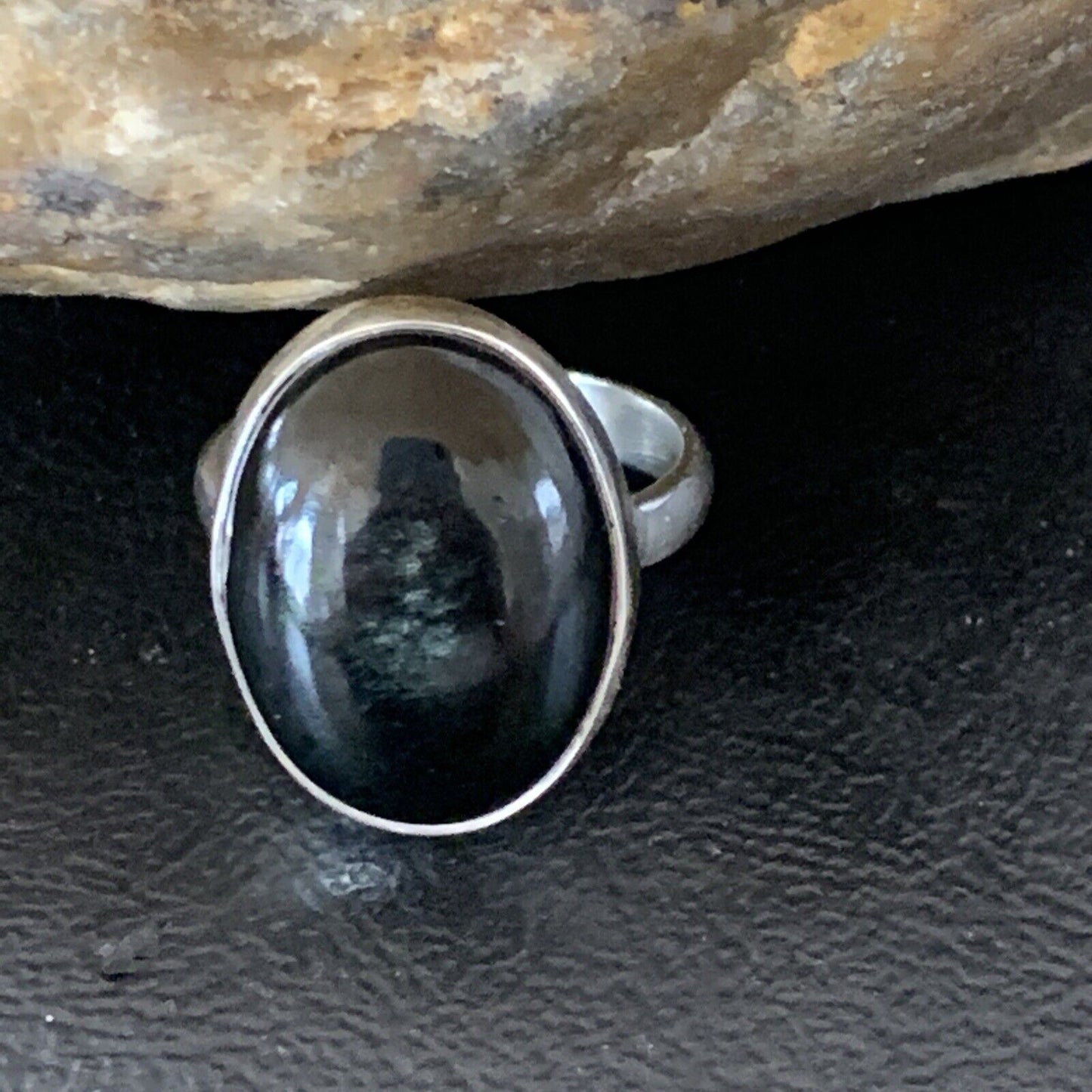 Southwestern Navajo Handmade Sterling Silver Black Onyx Ring | Sz 7.5 | 11621