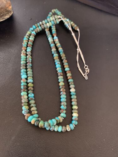 Navajo Blue Green Turquoise Necklace | Sterling Silver | 22" | Authentic Native American Handmade | 9673