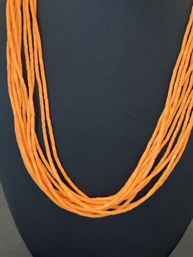 Stabilized Orange Spiny Oyster Heishi Necklace | 10 Strand | Sterling Silver | Authentic Native American Handmade | 619