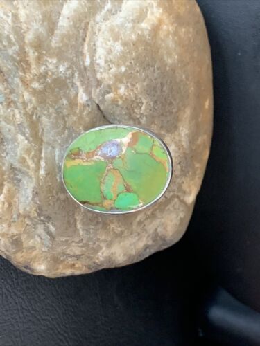Adjustable Navajo Green Mojave Turquoise Ring | Sterling Silver | Sz 8 | 11789