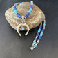 Navajo Blue Turquoise Lapis Necklace Pendant | Authentic Native American Sterling Silver | Naja | 14638