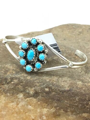Native American Handmade Sterling Silver Blue Turquoise Bracelet | 10181