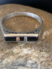 Navajo Black Onyx Opal Inlay Ring | Sz 7 | Authentic Native American Handmade | 11143