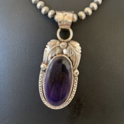 Native American Men's Navajo Pearls Necklace | Sterling Silver Sugilite Pendant | 01529
