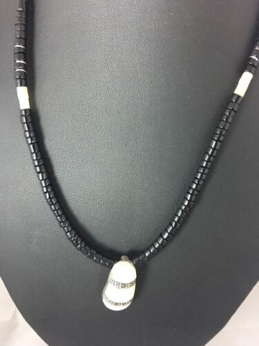 Authentic Native American Navajo Black Onyx Heishi Bead Necklace | Sterling Silver | 23"