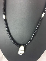 Authentic Native American Navajo Black Onyx Heishi Bead Necklace | Sterling Silver | 23"