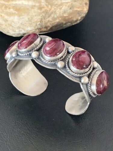 Navajo Purple Spiny Oyster Row Cuff Bracelet | Sterling Silver | Authentic Native American Handmade | 2089