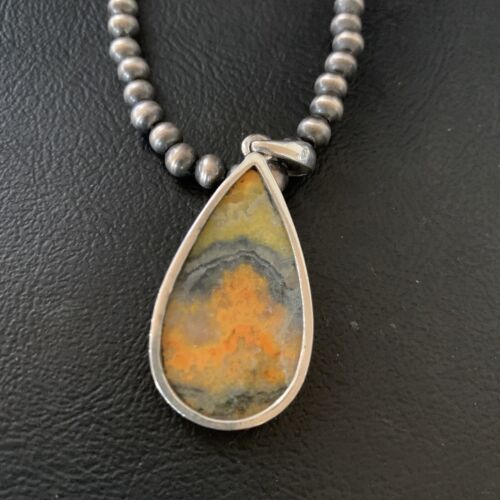 Navajo Yellow Bumblebee Jasper Pendant Necklace | Sterling Silver | Authentic Native American Handmade | 12807