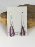 Native American Sugilite Heishi Tube Dangle Earrings | Sterling Silver | 2" | 8874