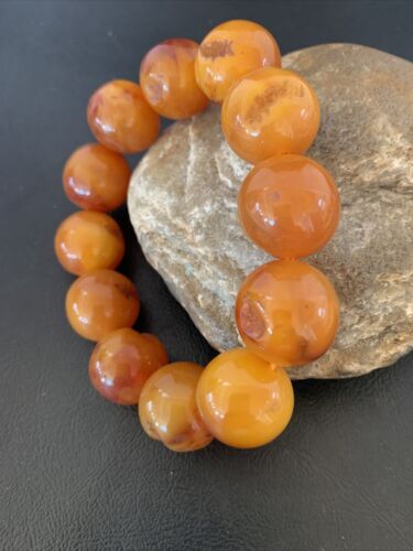 Southwestern Stretch Bracelet Set | Yellow Gold | Red Fossil Amber Stones | Authentic Native American Handmade | 10638