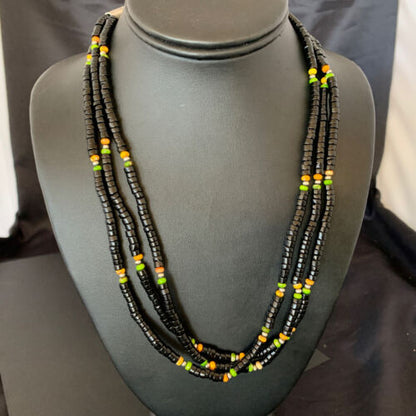 Navajo Sterling Silver Black Onyx Spiny Turquoise Bead Necklace Heishi 22" | Handmade 10893 - Masha USA