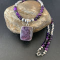 Navajo Pearls Purple Sugilite Onyx Necklace Pendant | Sterling Silver | Authentic Native American Handmade | 13395