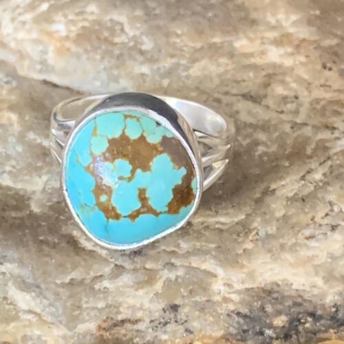 Native Blue Turquoise#8 Navajo Indian Sterling Silver Ring Sz 8.5 14018