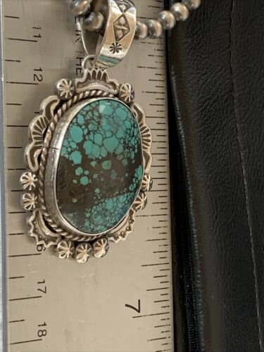 Men's Navajo Blue Spiderweb Turquoise Pendant Necklace | Sterling Silver | Authentic Native American Handmade | 10234