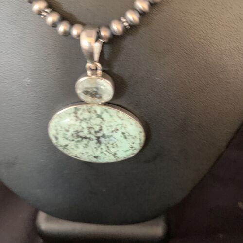 Navajo Pearls Sterling Silver Necklace | Blue Spiderweb Turquoise Pendant | Multi-Stone | 13921