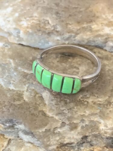 Navajo Green Gaspeite Inlay Ring | Sterling Silver | Sz 7 | Authentic Native American Handmade | 12463