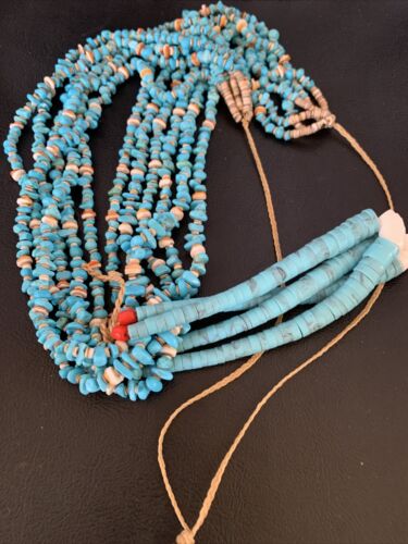 Native American Santo Domingo Spiny Blue Turquoise Shell Jacla Necklace | 36" | 13190